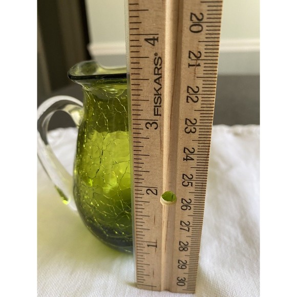 Vintage Green Crackled Glass Pitcher Creamer Applied Handle - Picture 9 of 9